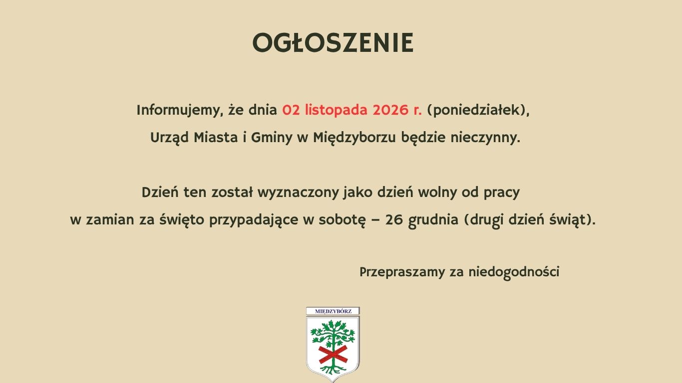 Informacja o&nbsp;zamkniętym Urzędzie dnia 2 listopada 2026
