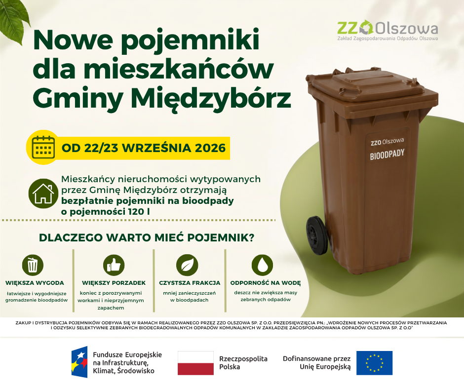 Bezpłatne pojemniki na&nbsp;bioodpady dla mieszkańc&oacute;w Gminy Międzyb&oacute;rz!