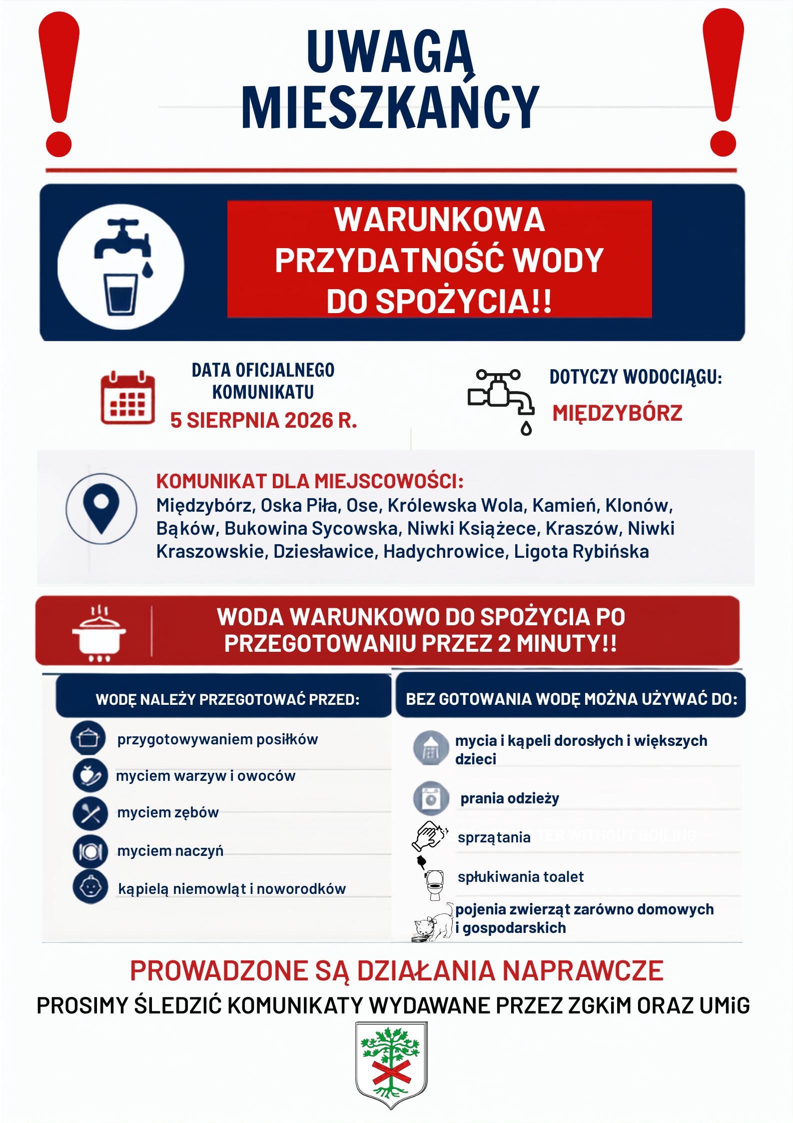 KOMUNIKAT DLA MIESZKAŃC&Oacute;W