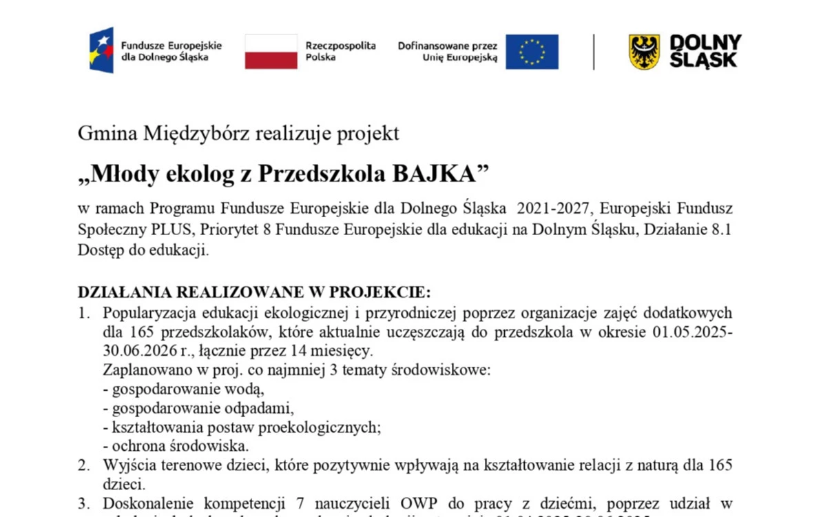 Zdjęcie do PROJEKT EDUKACYJNY &bdquo;Młody ekolog z Przedszkola BAJKA&rdquo;