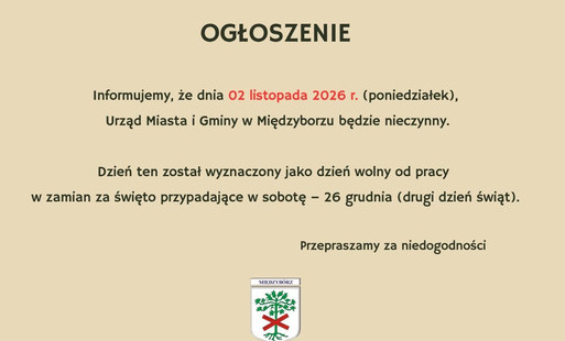 Informacja o zamkniętym Urzędzie 2 listopada 2026